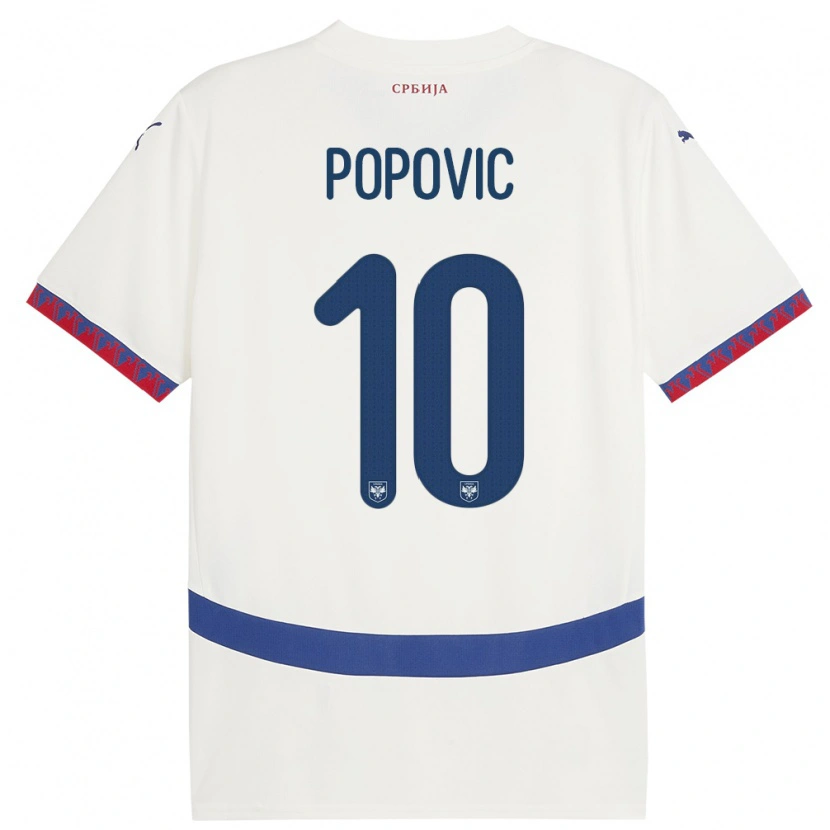 Danxen Barn Serbien Matija Popovic #10 Vit Bortatröja Matchtröjor 24-26 Tröjor T-Tröja