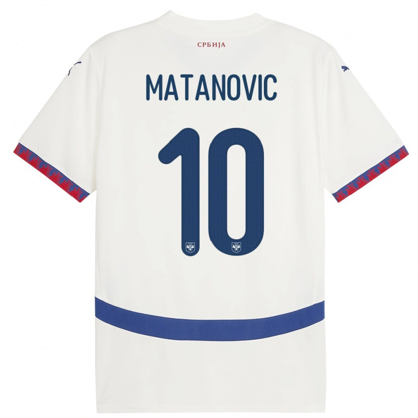 Danxen Barn Serbien Ognjen Matanovic #10 Vit Bortatröja Matchtröjor 24-26 Tröjor T-Tröja