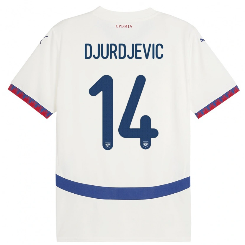 Danxen Barn Serbien Vukasin Djurdjevic #14 Vit Bortatröja Matchtröjor 24-26 Tröjor T-Tröja