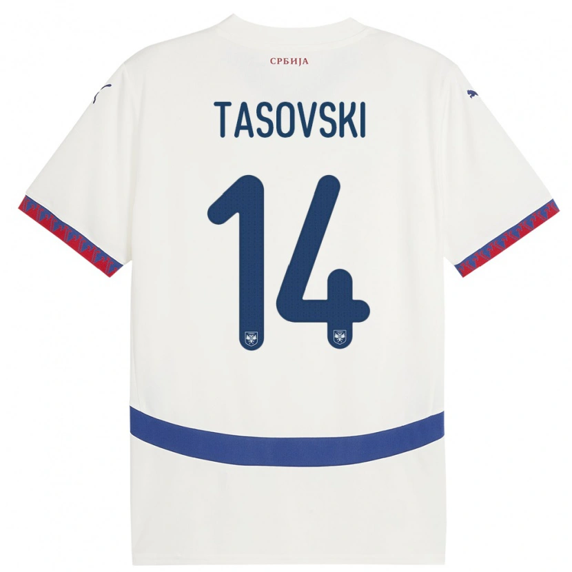 Danxen Barn Serbien Vasil Tasovski #14 Vit Bortatröja Matchtröjor 24-26 Tröjor T-Tröja