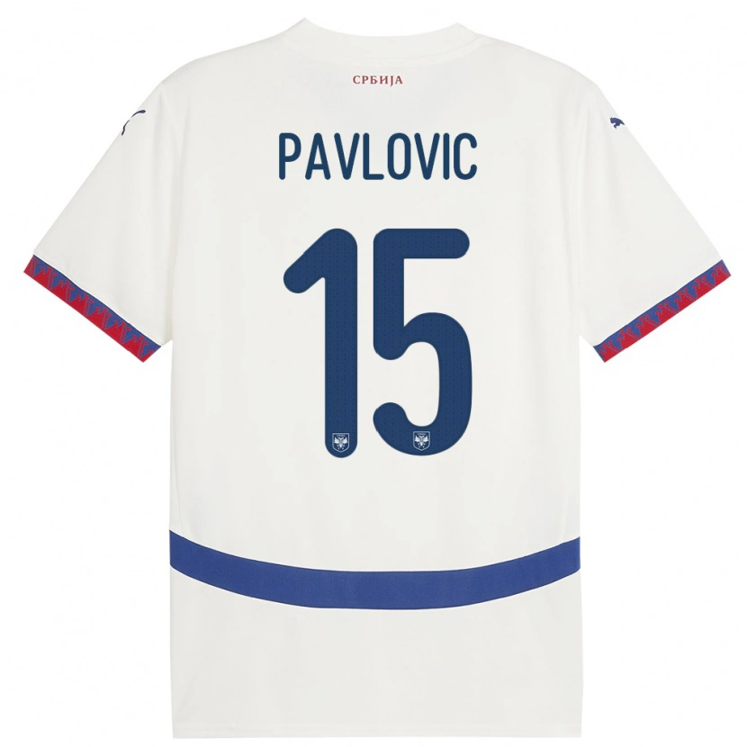 Danxen Barn Serbien Dusan Pavlovic #15 Vit Bortatröja Matchtröjor 24-26 Tröjor T-Tröja