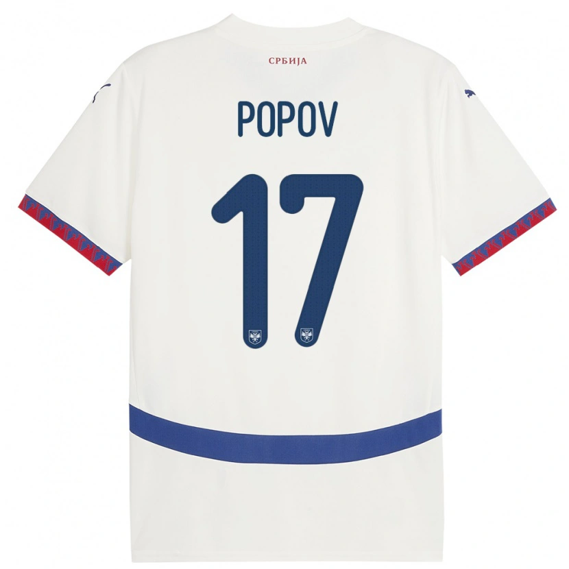Danxen Barn Serbien Andrej Popov #17 Vit Bortatröja Matchtröjor 24-26 Tröjor T-Tröja