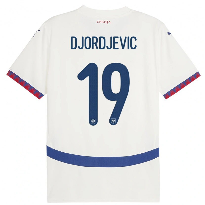 Danxen Barn Serbien Luka Djordjevic #19 Vit Bortatröja Matchtröjor 24-26 Tröjor T-Tröja