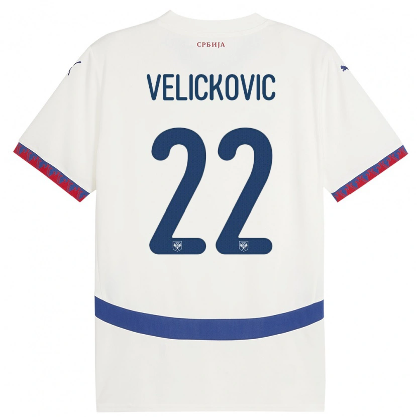 Danxen Barn Serbien Marko Velickovic #22 Vit Bortatröja Matchtröjor 24-26 Tröjor T-Tröja
