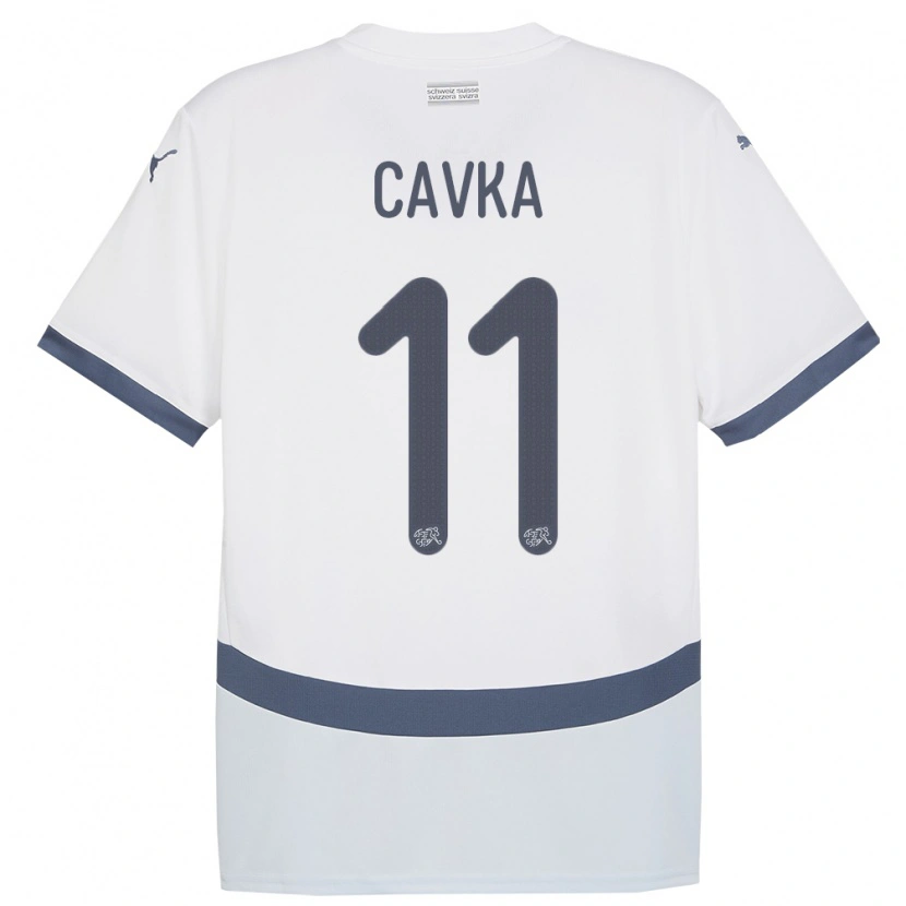 Danxen Barn Schweiz Niko Cavka #11 Vit Bortatröja Matchtröjor 24-26 Tröjor T-Tröja