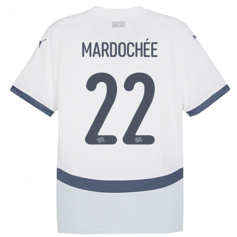 Danxen Barn Schweiz Miguel Mardochée #22 Vit Bortatröja Matchtröjor 24-26 Tröjor T-Tröja