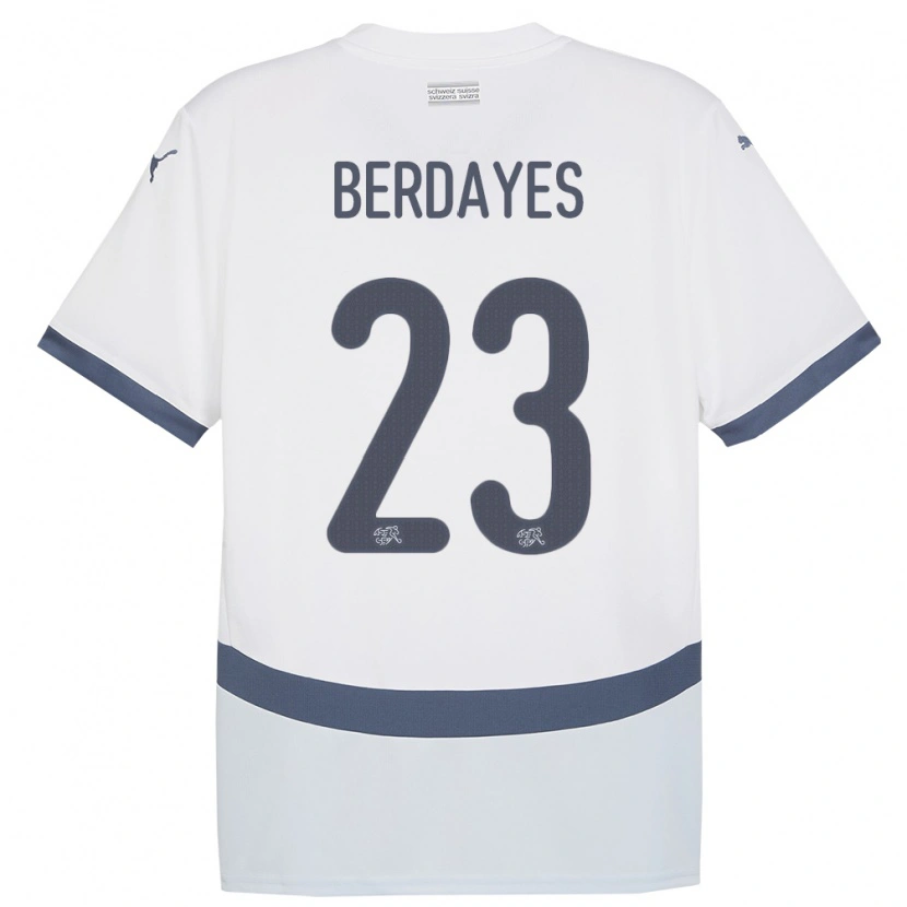 Danxen Barn Schweiz Théo Berdayes #23 Vit Bortatröja Matchtröjor 24-26 Tröjor T-Tröja