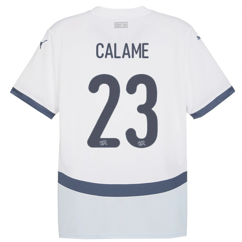 Danxen Barn Schweiz Marouane Calame #23 Vit Bortatröja Matchtröjor 24-26 Tröjor T-Tröja