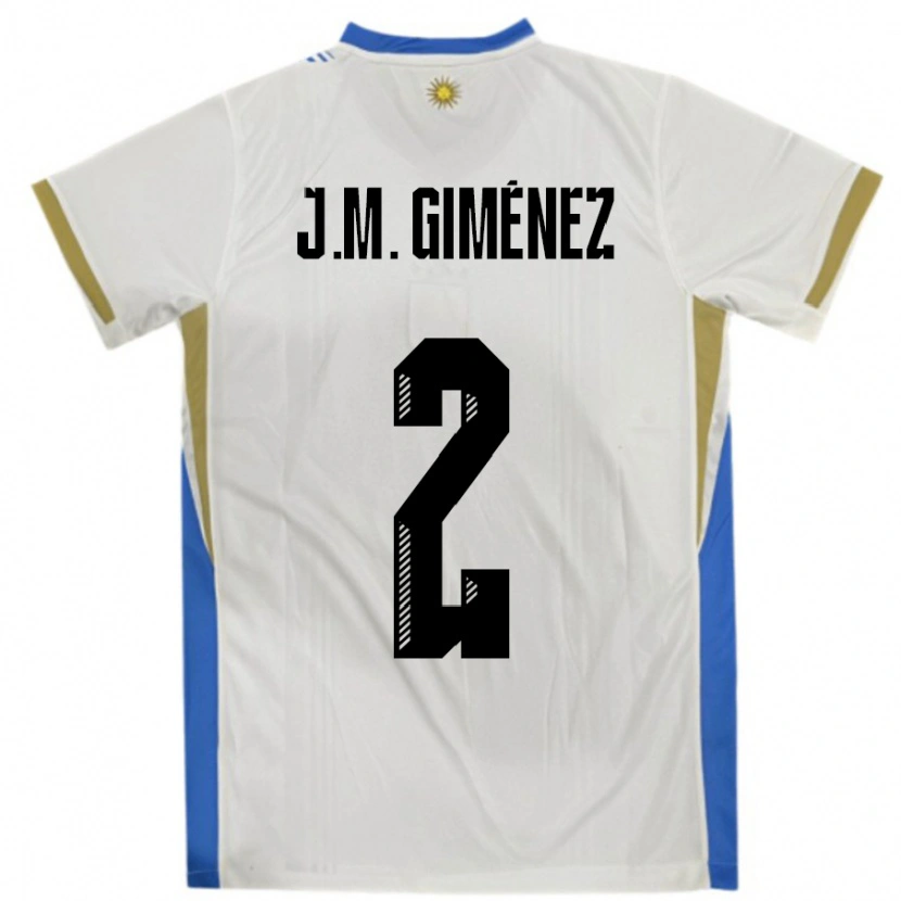 Danxen Barn Uruguay José María Giménez #2 Vit Blå Bortatröja Matchtröjor 24-26 Tröjor T-Tröja