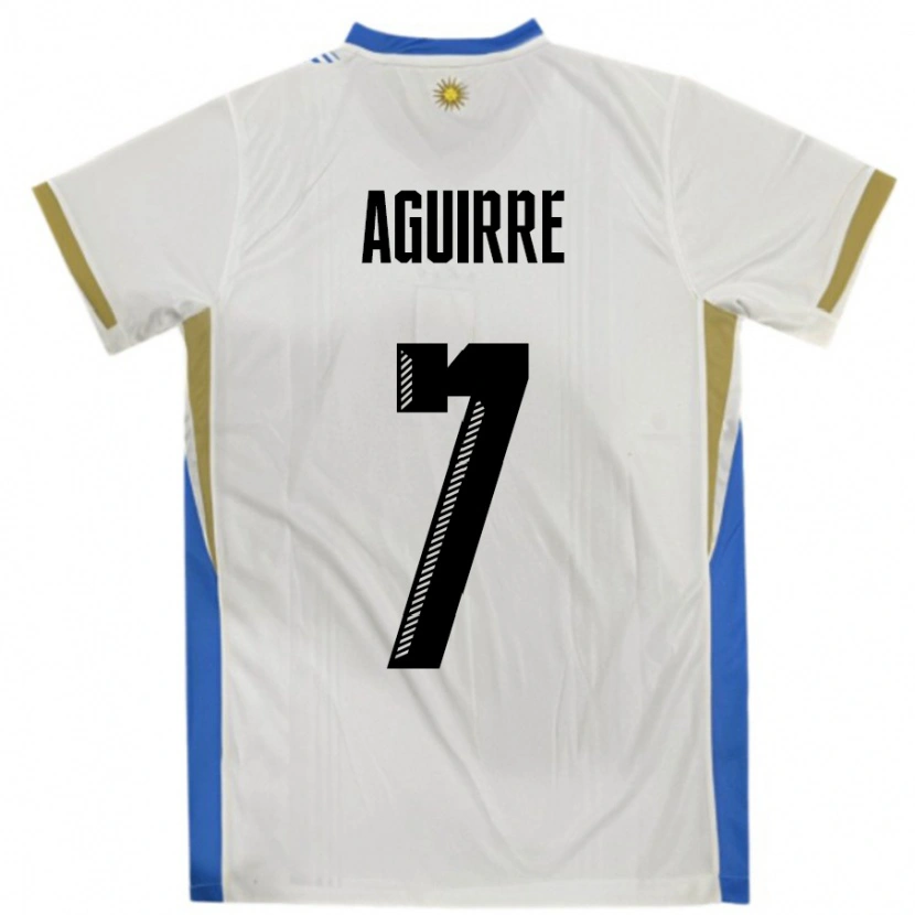 Danxen Barn Uruguay Rodrigo Aguirre #7 Vit Blå Bortatröja Matchtröjor 24-26 Tröjor T-Tröja