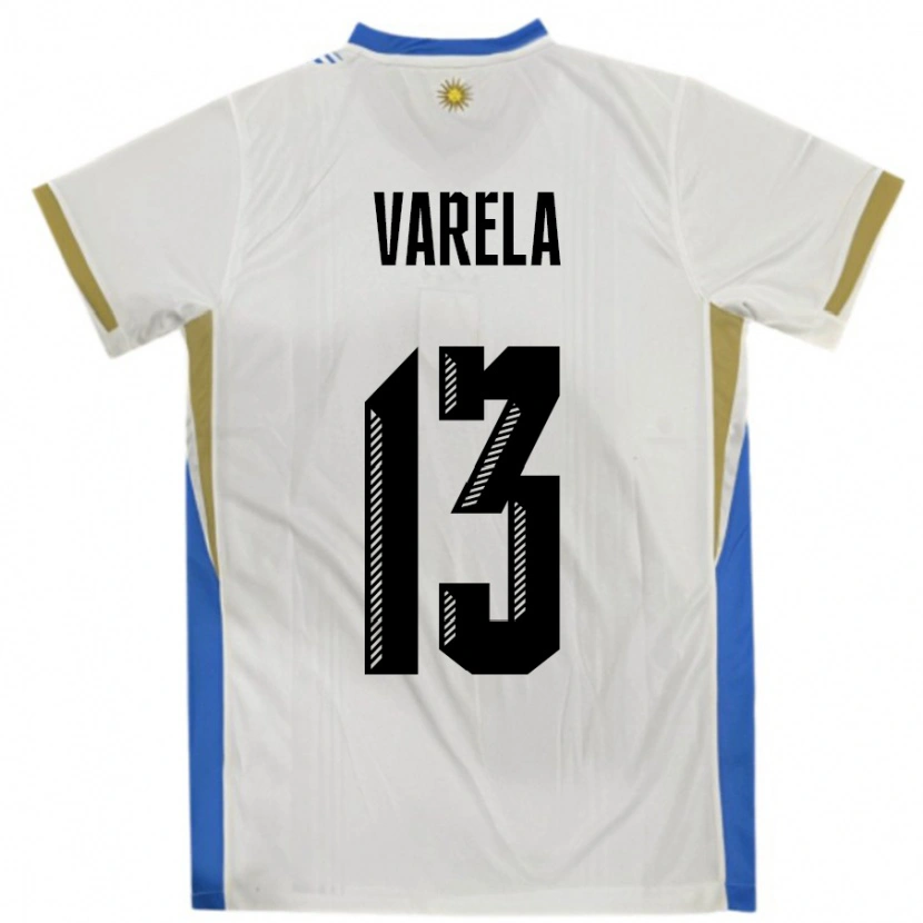 Danxen Barn Uruguay Guillermo Varela #13 Vit Blå Bortatröja Matchtröjor 24-26 Tröjor T-Tröja