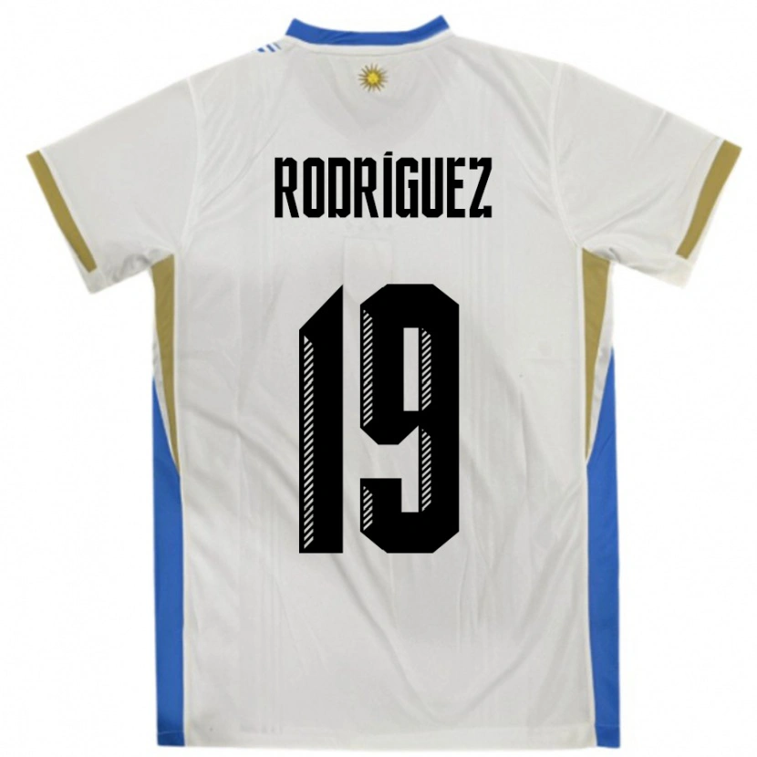 Danxen Barn Uruguay Luciano Rodríguez #19 Vit Blå Bortatröja Matchtröjor 24-26 Tröjor T-Tröja