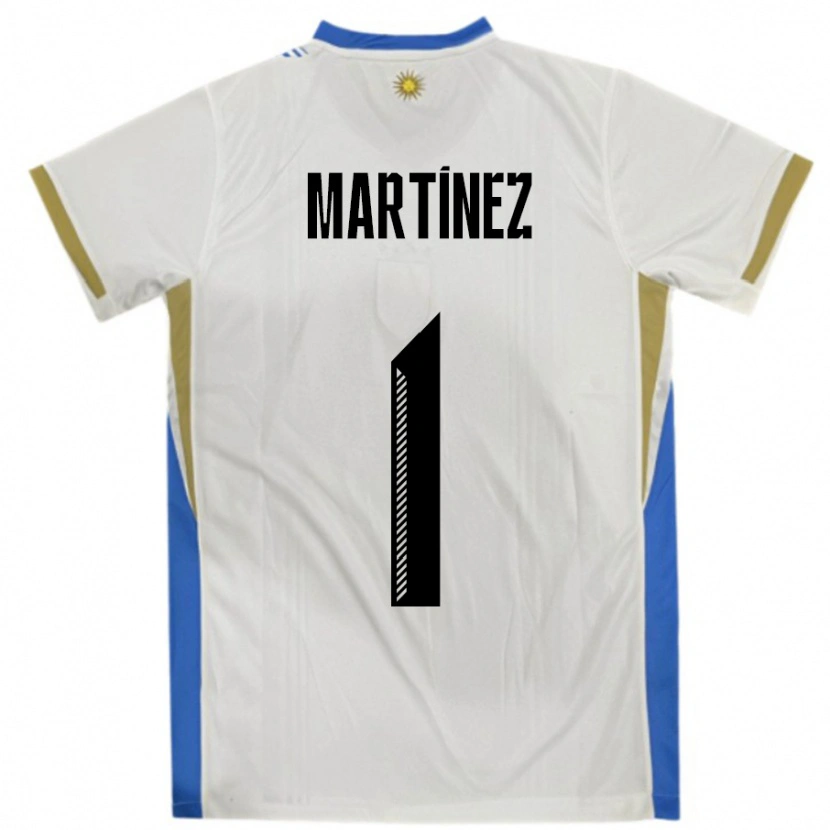 Danxen Barn Uruguay Kevin Martínez #1 Vit Blå Bortatröja Matchtröjor 24-26 Tröjor T-Tröja