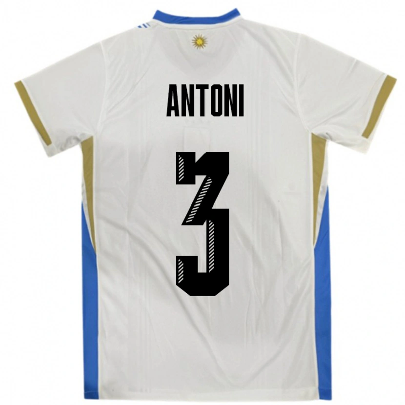 Danxen Barn Uruguay Mateo Antoni #3 Vit Blå Bortatröja Matchtröjor 24-26 Tröjor T-Tröja