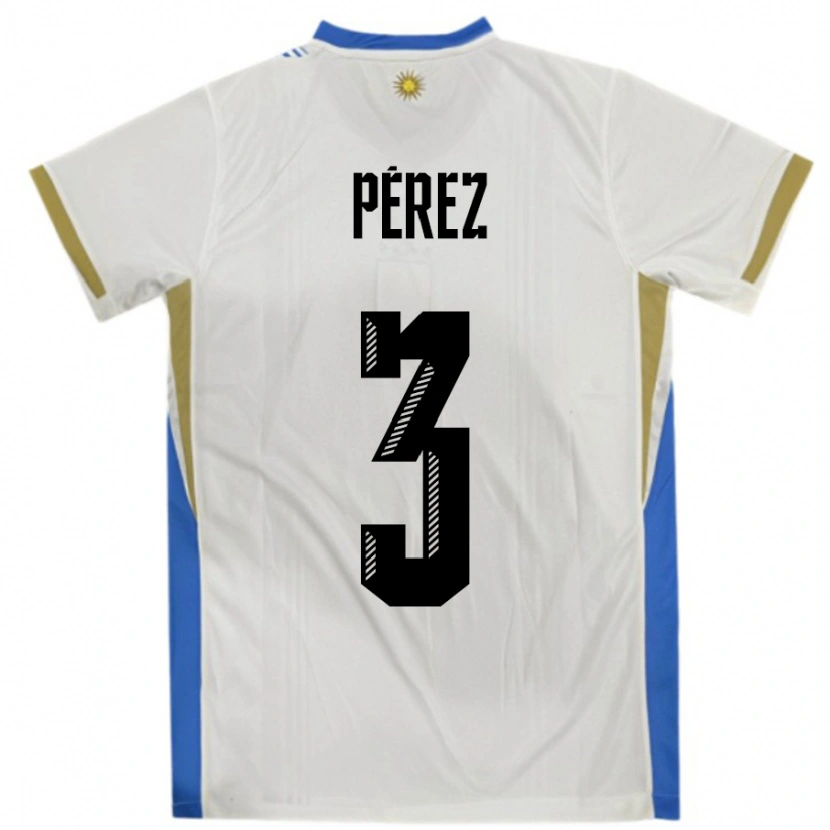 Danxen Barn Uruguay Nicolás Pérez #3 Vit Blå Bortatröja Matchtröjor 24-26 Tröjor T-Tröja