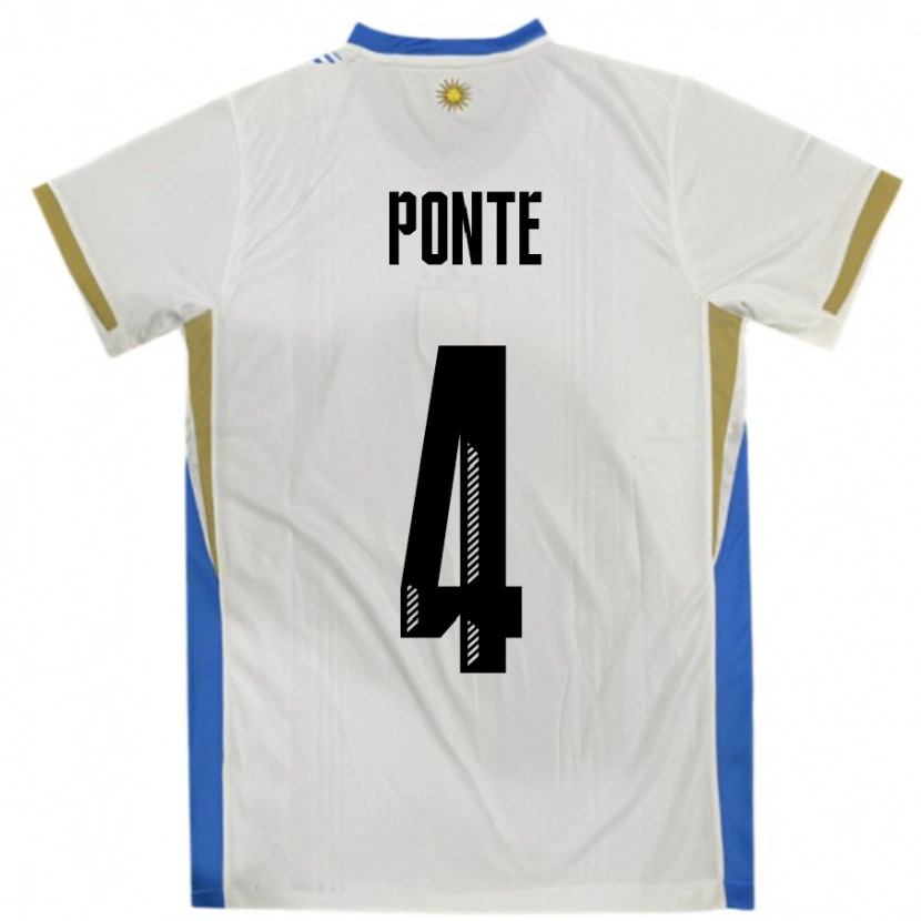 Danxen Barn Uruguay Mateo Ponte #4 Vit Blå Bortatröja Matchtröjor 24-26 Tröjor T-Tröja
