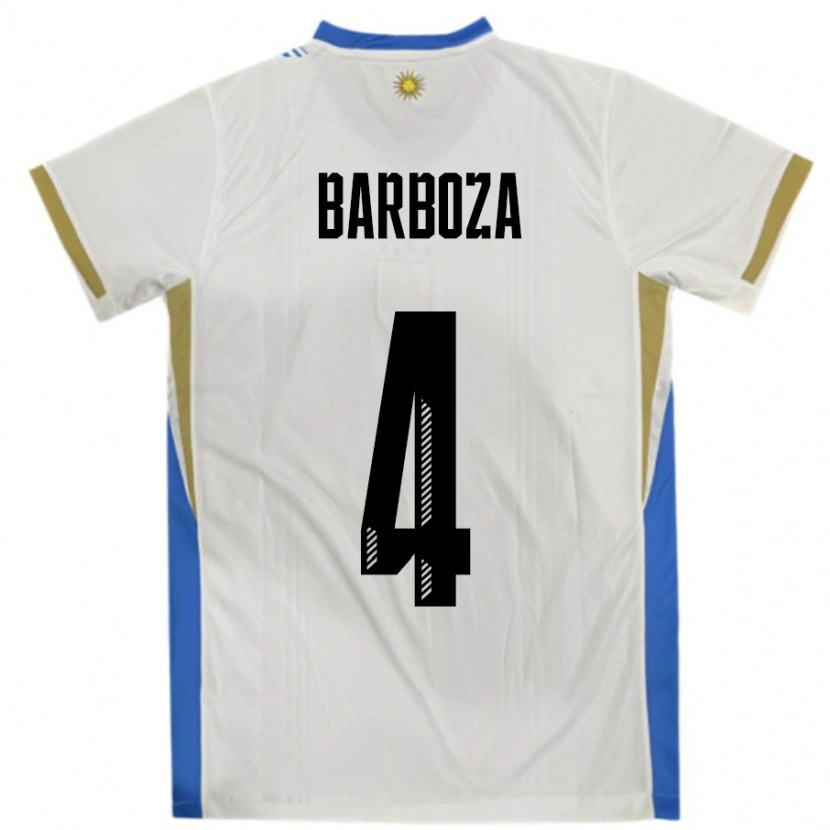 Danxen Barn Uruguay Brian Barboza #4 Vit Blå Bortatröja Matchtröjor 24-26 Tröjor T-Tröja