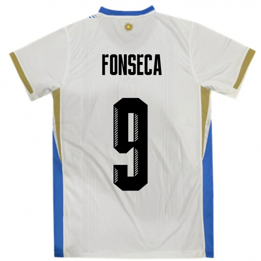 Danxen Barn Uruguay Matías Fonseca #9 Vit Blå Bortatröja Matchtröjor 24-26 Tröjor T-Tröja
