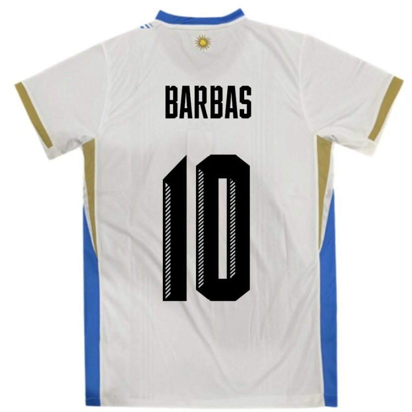 Danxen Barn Uruguay Germán Barbas #10 Vit Blå Bortatröja Matchtröjor 24-26 Tröjor T-Tröja