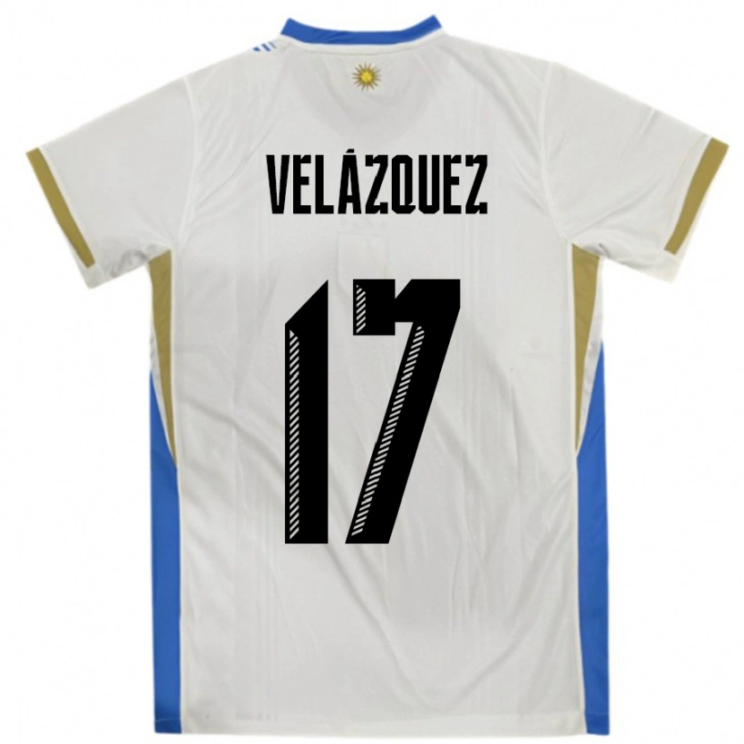 Danxen Barn Uruguay Ezequiel Velázquez #17 Vit Blå Bortatröja Matchtröjor 24-26 Tröjor T-Tröja