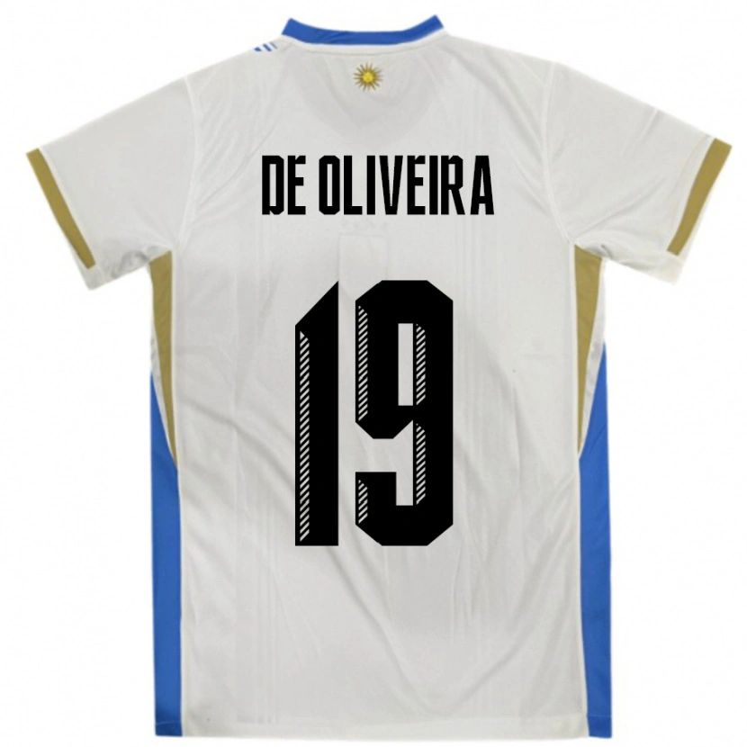 Danxen Barn Uruguay Emiliano De Oliveira #19 Vit Blå Bortatröja Matchtröjor 24-26 Tröjor T-Tröja