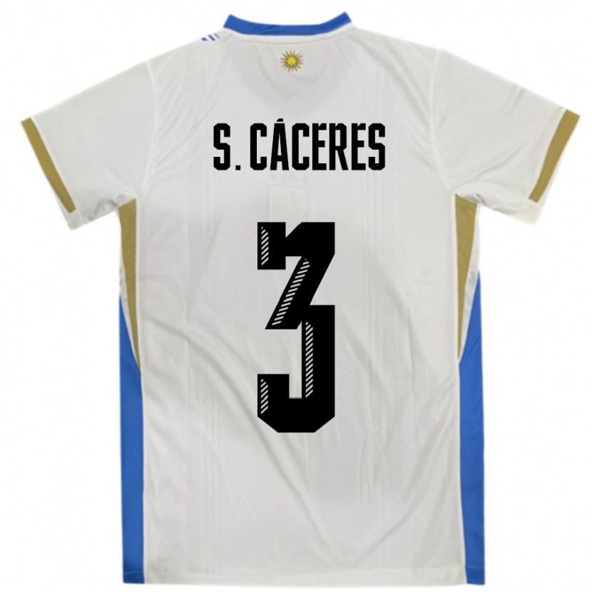 Danxen Barn Uruguay Sebastian Caceres #3 Vit Blå Bortatröja Matchtröjor 24-26 Tröjor T-Tröja