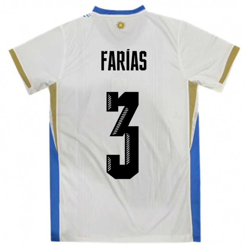 Danxen Barn Uruguay Daiana Farias #3 Vit Blå Bortatröja Matchtröjor 24-26 Tröjor T-Tröja
