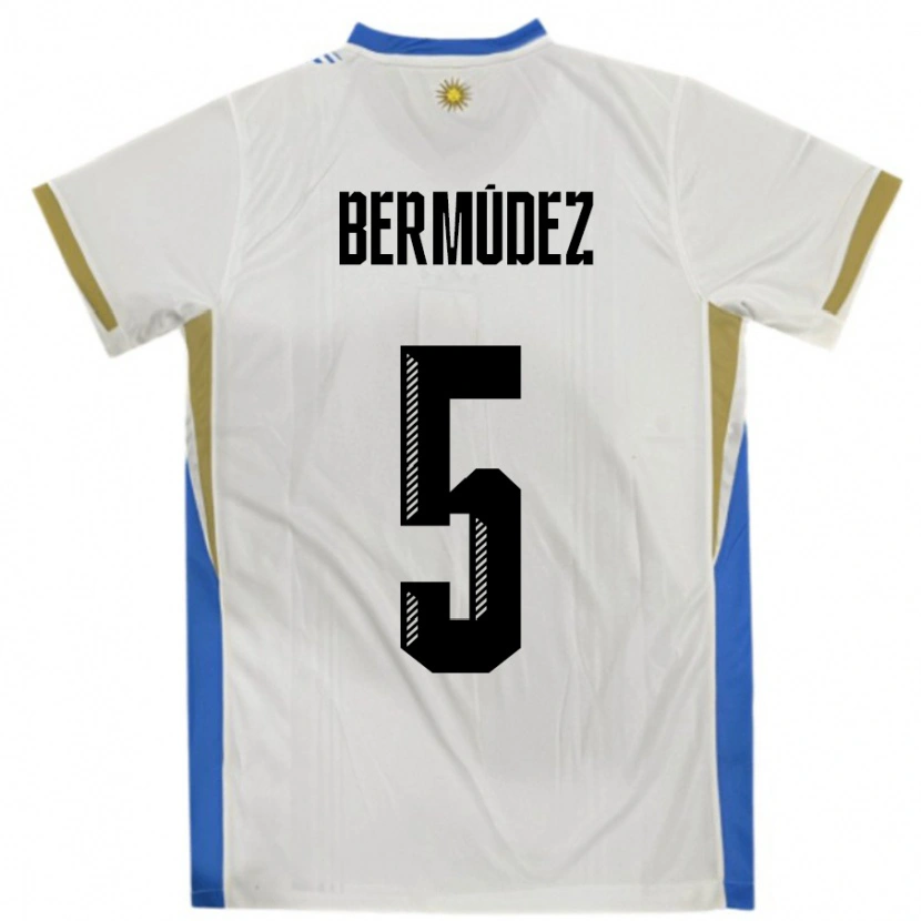 Danxen Barn Uruguay Karol Bermudez #5 Vit Blå Bortatröja Matchtröjor 24-26 Tröjor T-Tröja