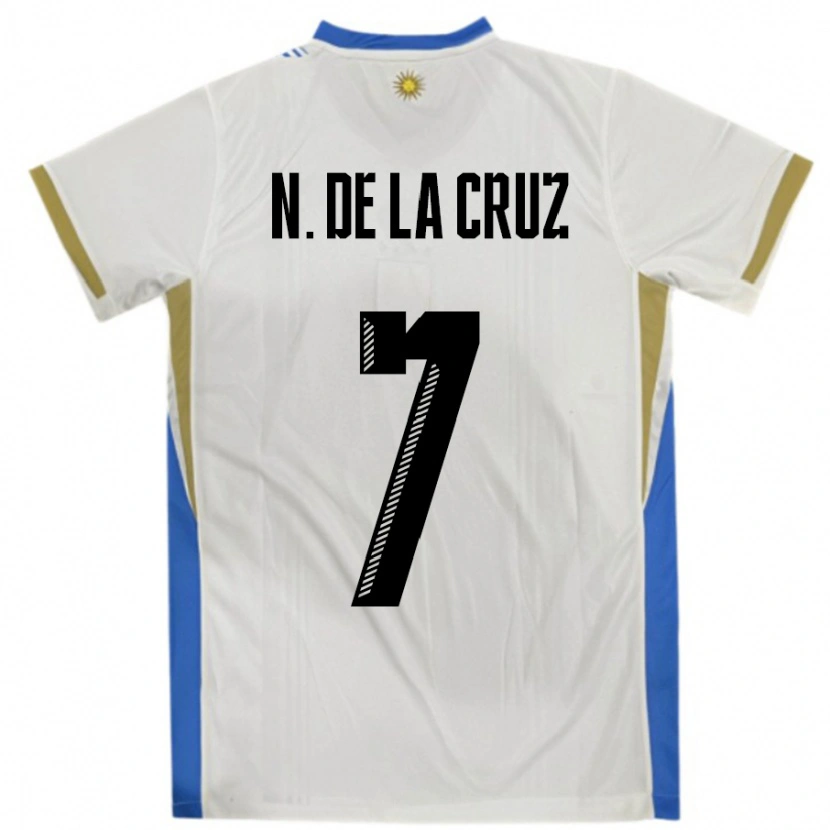 Danxen Barn Uruguay Nicolas De La Cruz #7 Vit Blå Bortatröja Matchtröjor 24-26 Tröjor T-Tröja