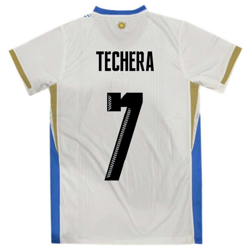 Danxen Barn Uruguay Facundo Techera #7 Vit Blå Bortatröja Matchtröjor 24-26 Tröjor T-Tröja