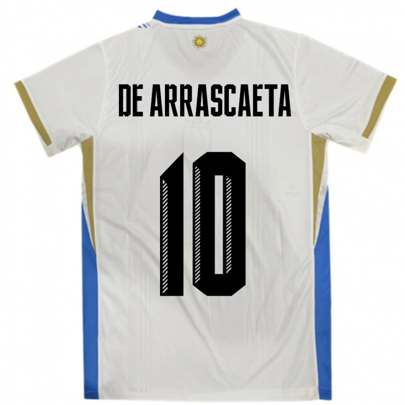 Danxen Barn Uruguay Giorgian De Arrascaeta #10 Vit Blå Bortatröja Matchtröjor 24-26 Tröjor T-Tröja