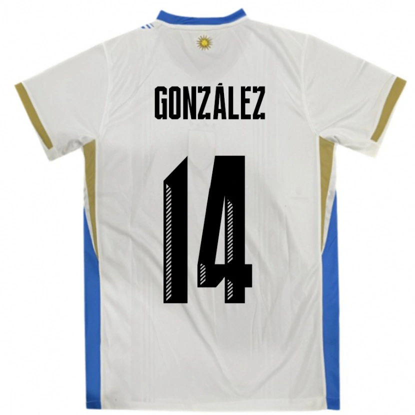 Danxen Barn Uruguay Pilar Gonzalez #14 Vit Blå Bortatröja Matchtröjor 24-26 Tröjor T-Tröja
