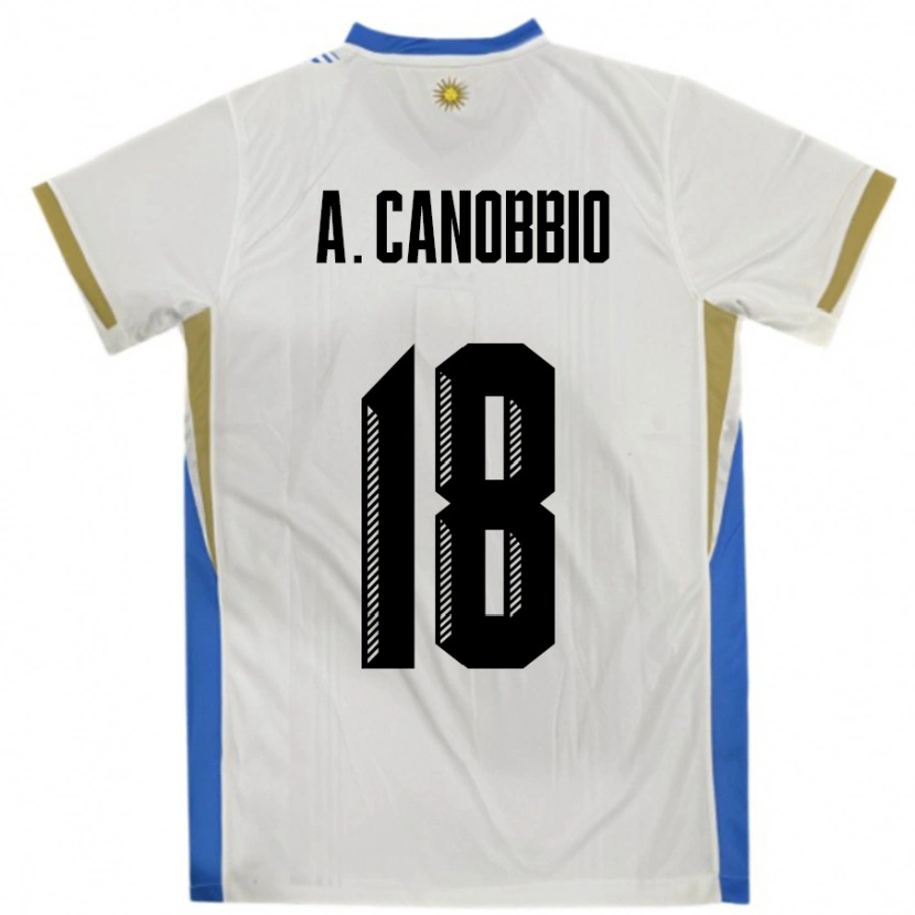 Danxen Barn Uruguay Agustin Canobbio #18 Vit Blå Bortatröja Matchtröjor 24-26 Tröjor T-Tröja