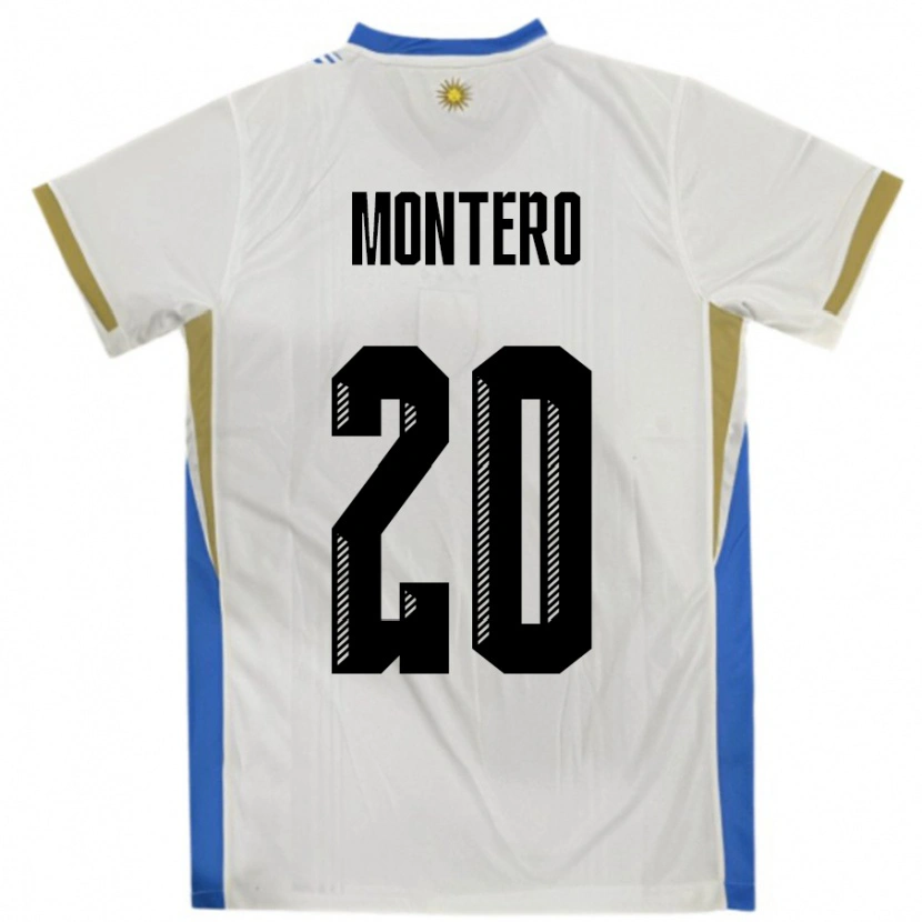 Danxen Barn Uruguay Alfonso Montero #20 Vit Blå Bortatröja Matchtröjor 24-26 Tröjor T-Tröja