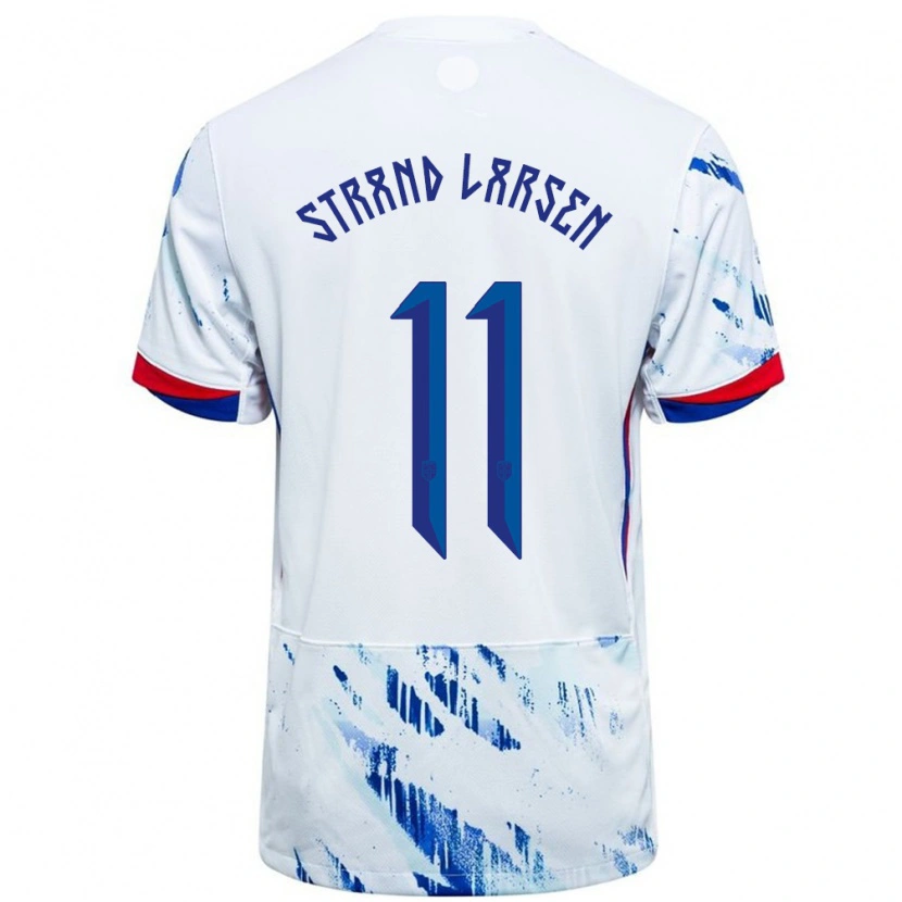 Danxen Barn Norge Jørgen Strand Larsen #11 Vit Blå Bortatröja Matchtröjor 24-26 Tröjor T-Tröja