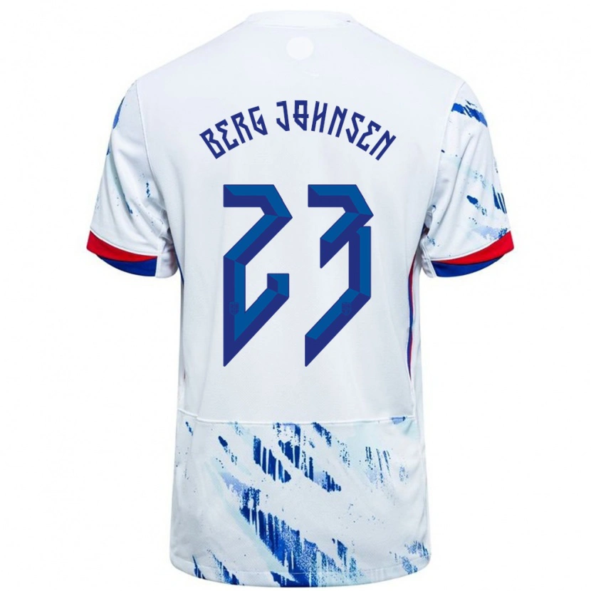 Danxen Barn Norge Lasse Berg Johnsen #23 Vit Blå Bortatröja Matchtröjor 24-26 Tröjor T-Tröja