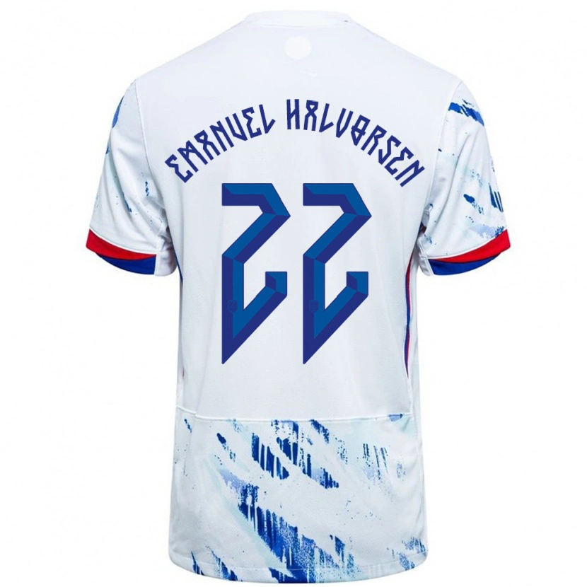 Danxen Barn Norge Victor Emanuel Halvorsen #22 Vit Blå Bortatröja Matchtröjor 24-26 Tröjor T-Tröja