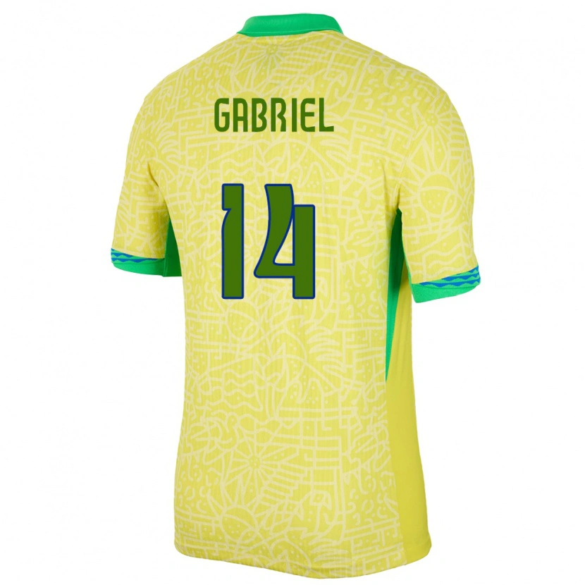 Danxen Män Brasilien Gabriel Magalhães #14 Gul Hemmatröja Matchtröjor 24-26 Tröjor T-Tröja