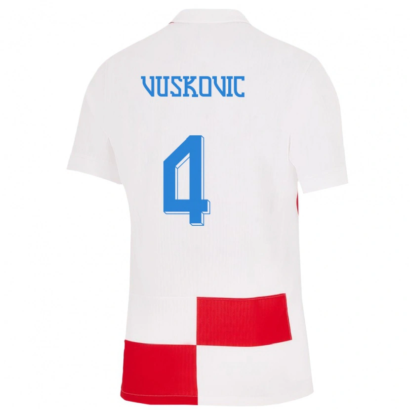 Danxen Män Kroatien Luka Vuskovic #4 Vit Röd Hemmatröja Matchtröjor 24-26 Tröjor T-Tröja