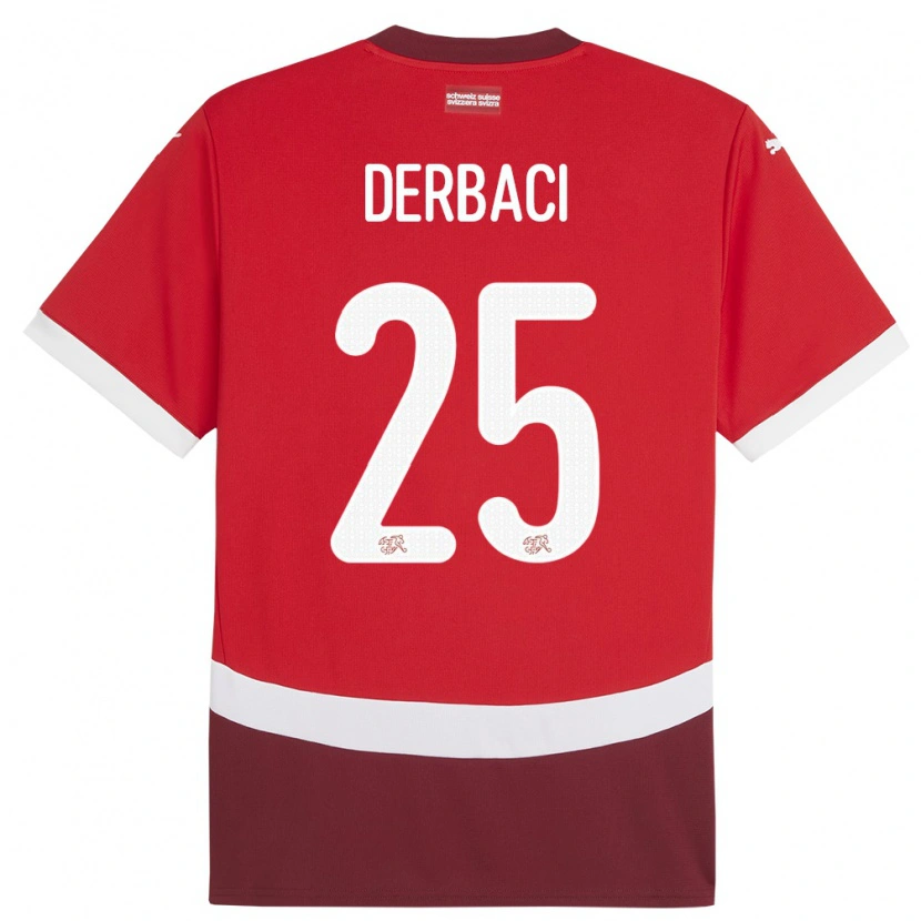 Danxen Män Schweiz Dorian Derbaci #25 Röd Hemmatröja Matchtröjor 24-26 Tröjor T-Tröja