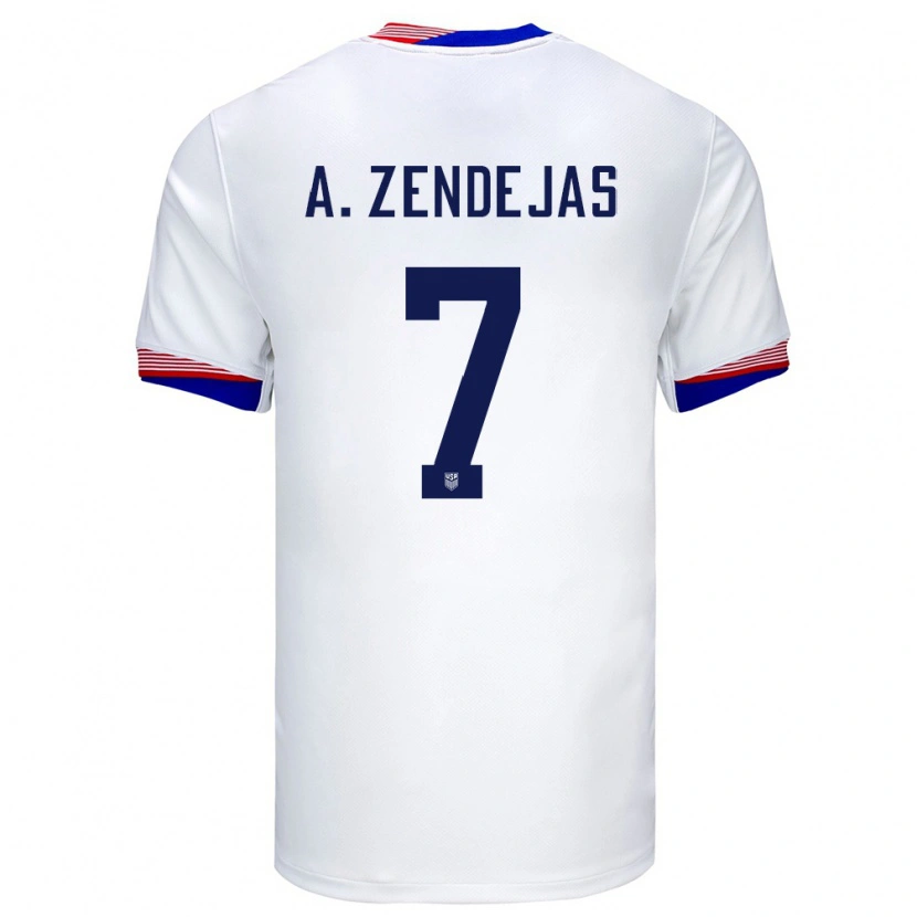 Danxen Män Usa Álex Zendejas #7 Vit Hemmatröja Matchtröjor 24-26 Tröjor T-Tröja