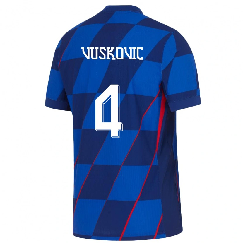 Danxen Män Kroatien Luka Vuskovic #4 Blå Bortatröja Matchtröjor 24-26 Tröjor T-Tröja