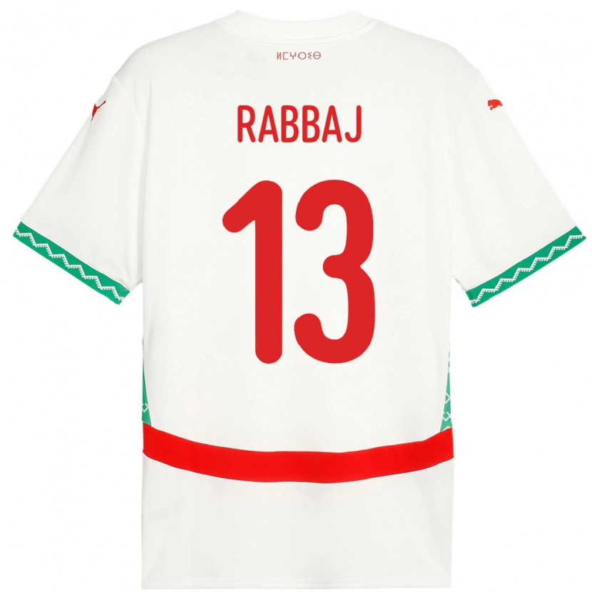 Danxen Män Marocko Yusuf Rabbaj #13 Vit Bortatröja Matchtröjor 24-26 Tröjor T-Tröja