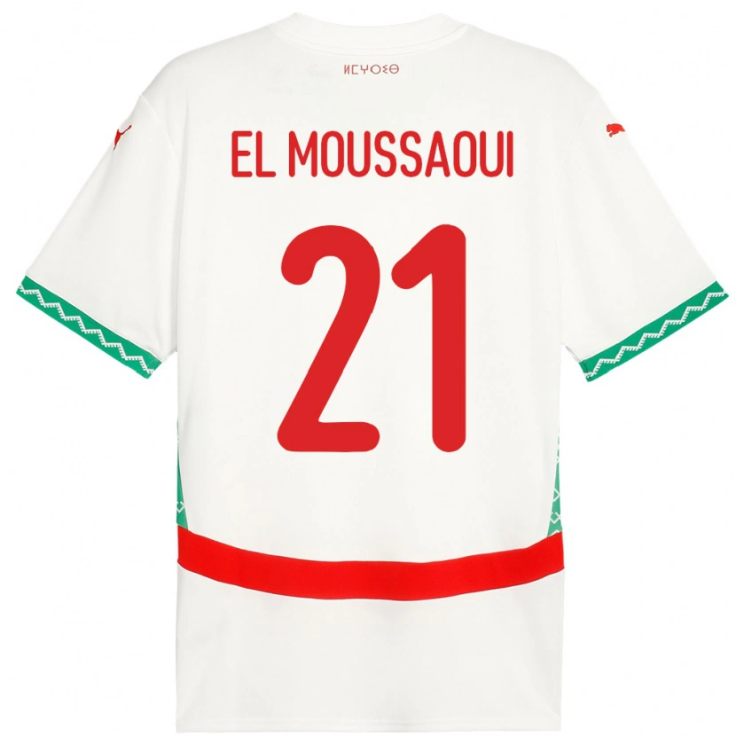 Danxen Män Marocko Tajeddine El Moussaoui #21 Vit Bortatröja Matchtröjor 24-26 Tröjor T-Tröja