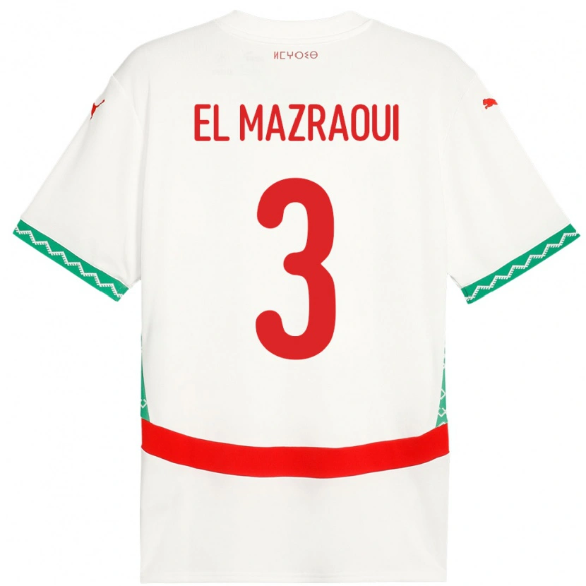 Danxen Män Marocko Noussair El Mazraoui #3 Vit Bortatröja Matchtröjor 24-26 Tröjor T-Tröja