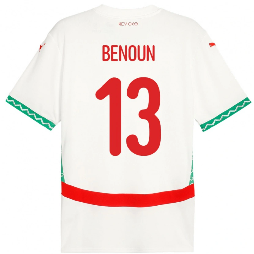 Danxen Män Marocko Badr Benoun #13 Vit Bortatröja Matchtröjor 24-26 Tröjor T-Tröja