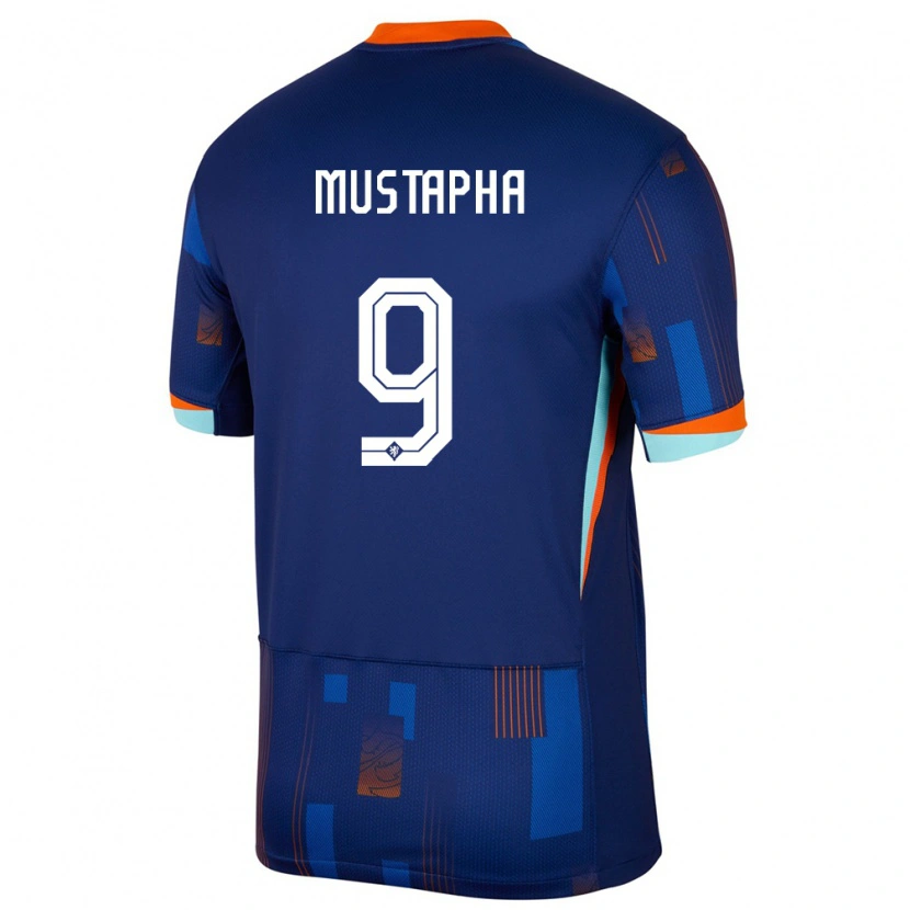 Danxen Män Nederländerna Jesaja Mustapha #9 Blå Bortatröja Matchtröjor 24-26 Tröjor T-Tröja