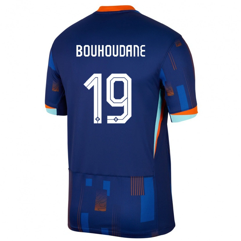 Danxen Män Nederländerna Sami Bouhoudane #19 Blå Bortatröja Matchtröjor 24-26 Tröjor T-Tröja