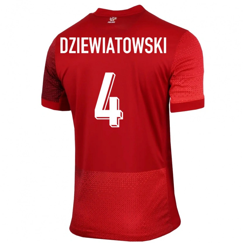 Danxen Män Polen Mateusz Dziewiatowski #4 Röd Bortatröja Matchtröjor 24-26 Tröjor T-Tröja