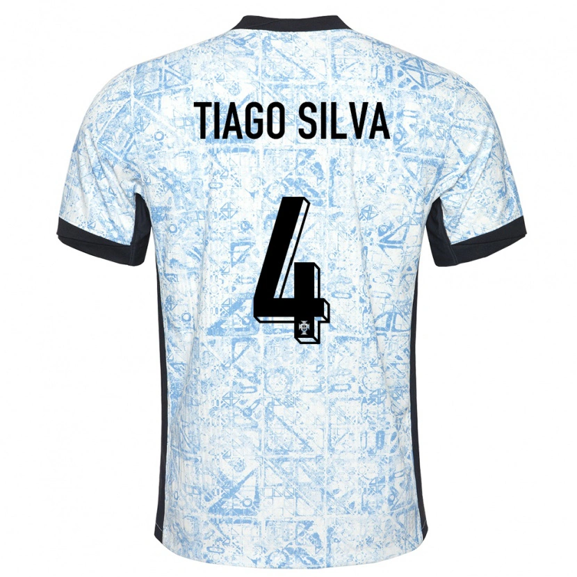 Danxen Män Portugal Tiago Silva #4 Gräddblå Bortatröja Matchtröjor 24-26 Tröjor T-Tröja